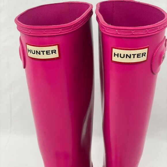 Hunter Original Kids Gloss Tall Wellington Rain Boots Pink Size Girls 6 Women 8 - Picture 8 of 13